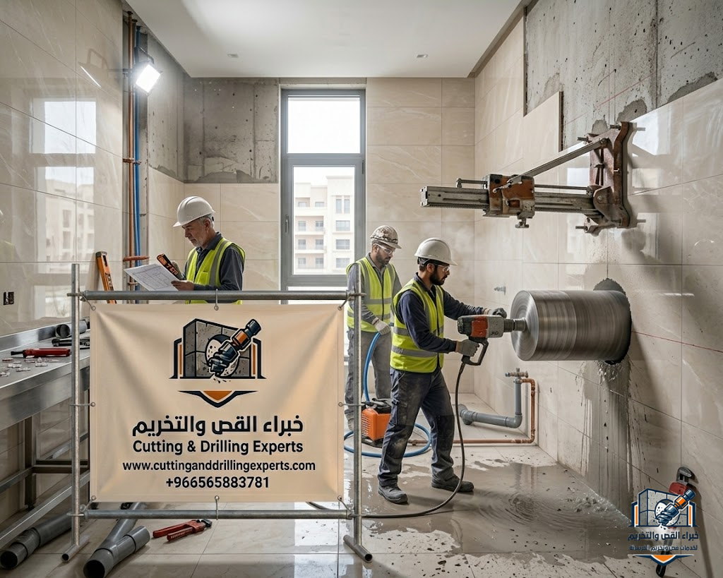 تخريم خرسانة مكة المكرمة بالكور باستخدام أحدث أجهزة الكور درل لعمل فتحات دقيقة للمكيفات والكهرباء والسباكة والمصاعد بدون تكسير عشوائي